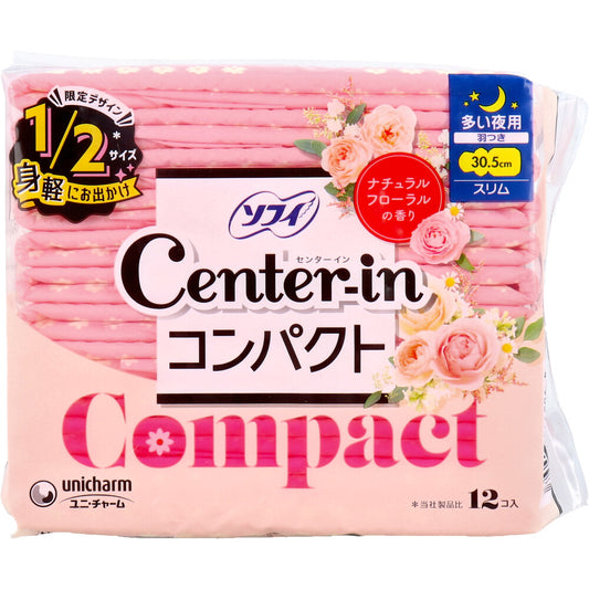 Sophie Center-in Compact 1/2 Heavy Night Use Slim with Wings Natural Floral Scent 12 Pieces 1 Piece