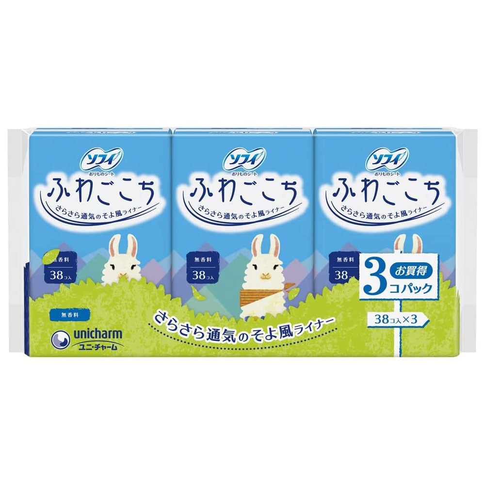 Sofy Panty Liner, Fluffy, Unscented, 38 Sheets x 3 Packs, 1 Piece