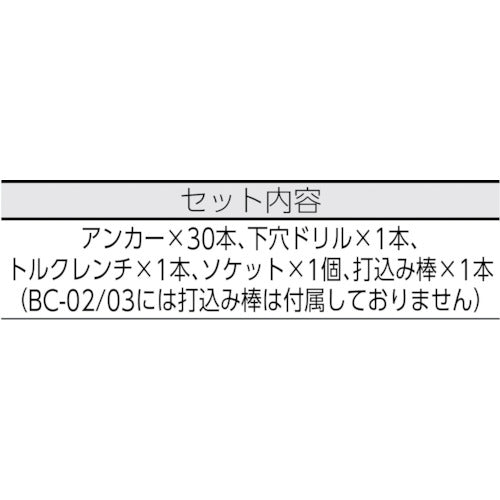 ＵＮＩＫＡ　締付アンカー　ビッグワン　安全施工ケースセット　ＢＣ−０２　BC-02　1 Ｓ