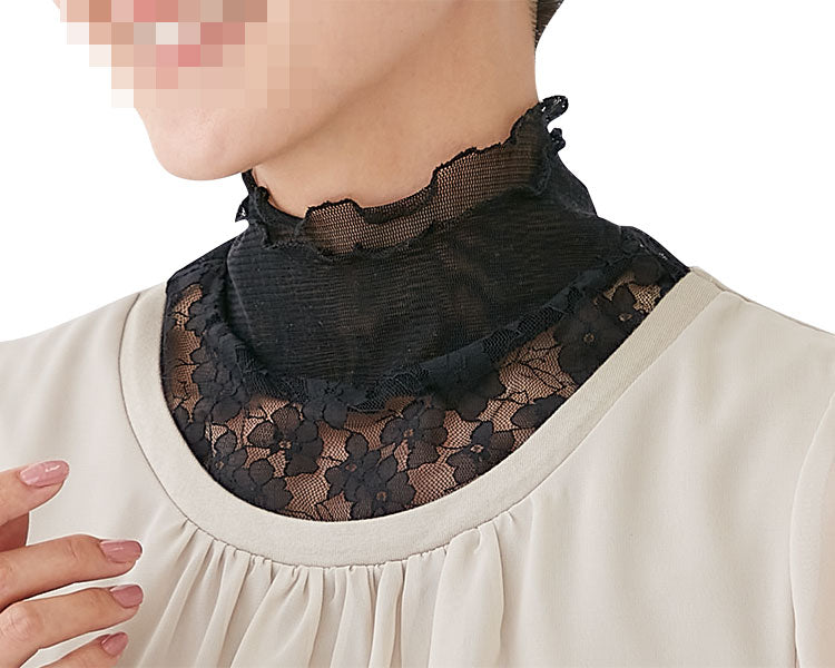 衿もとシルクのレースネックカバー / ブラック　1 枚
