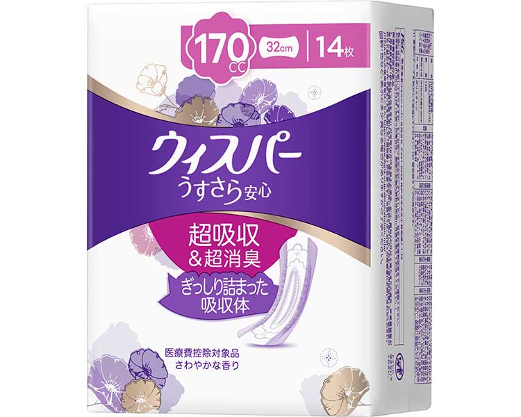 ウィスパー　うすさら安心　長時間・夜でも安心用 / 170cc　14枚　1 ケース(12袋入)