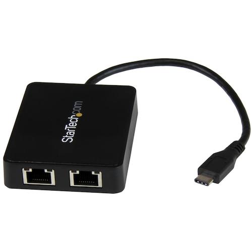 StarTech LAN 어댑터/USB-C/2x RJ45/10/100/1000Mbps/1x USB-A 포트 US1GC301AU2R 1상자