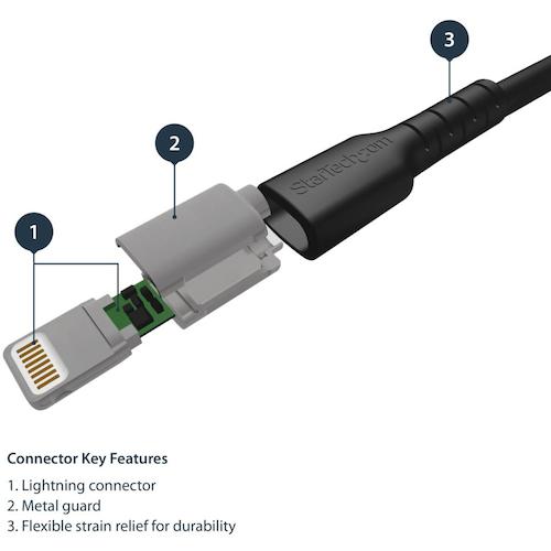 StarTech Lightning Cable / USB-A / 1m / Highly durable aramid / MFi certified / Black RUSBLTMM1MB 1 box