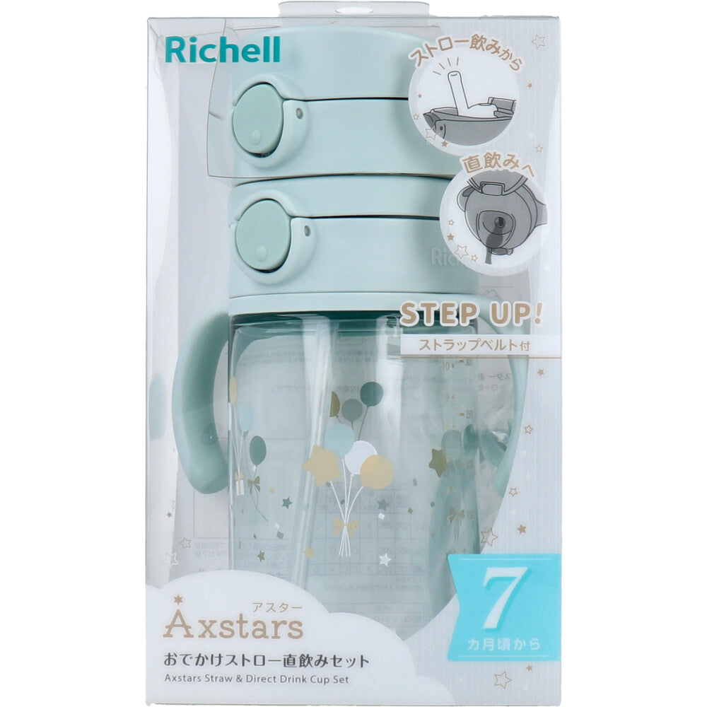 Richell Aster Straw Drinking Set, Light Blue, 1 pc