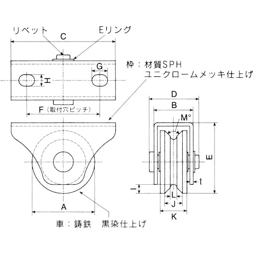 ヤボシ　フジロイヤル重量戸車　Ｖ型　１０５ｍｍ　枠付　R105V　1 個