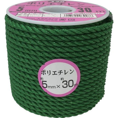 ユタカメイク　ロープ　ＰＥカラーロープボビン巻　５ｍｍ×３０ｍ　グリーン　RE-33　1 巻