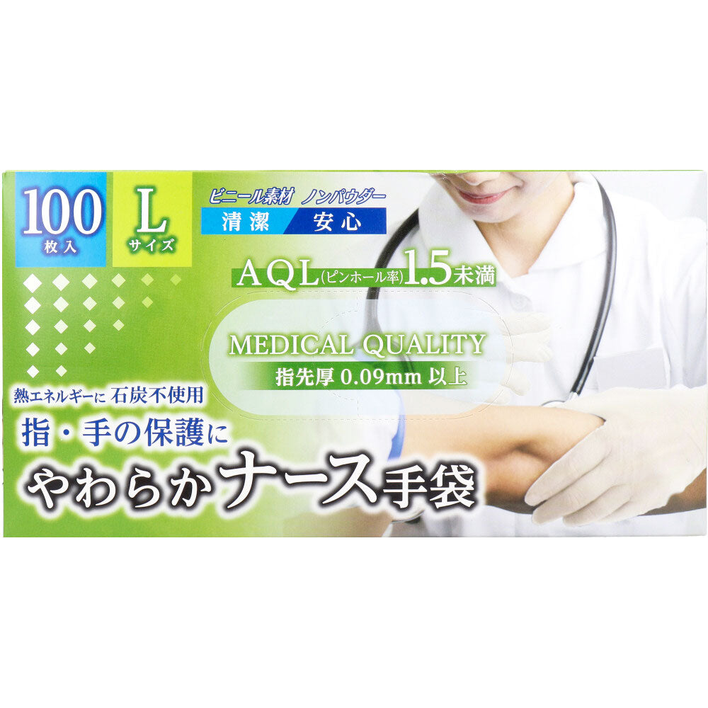 やわらかナース手袋 ビニール素材 ノンパウダー Lサイズ 100枚入 1 個