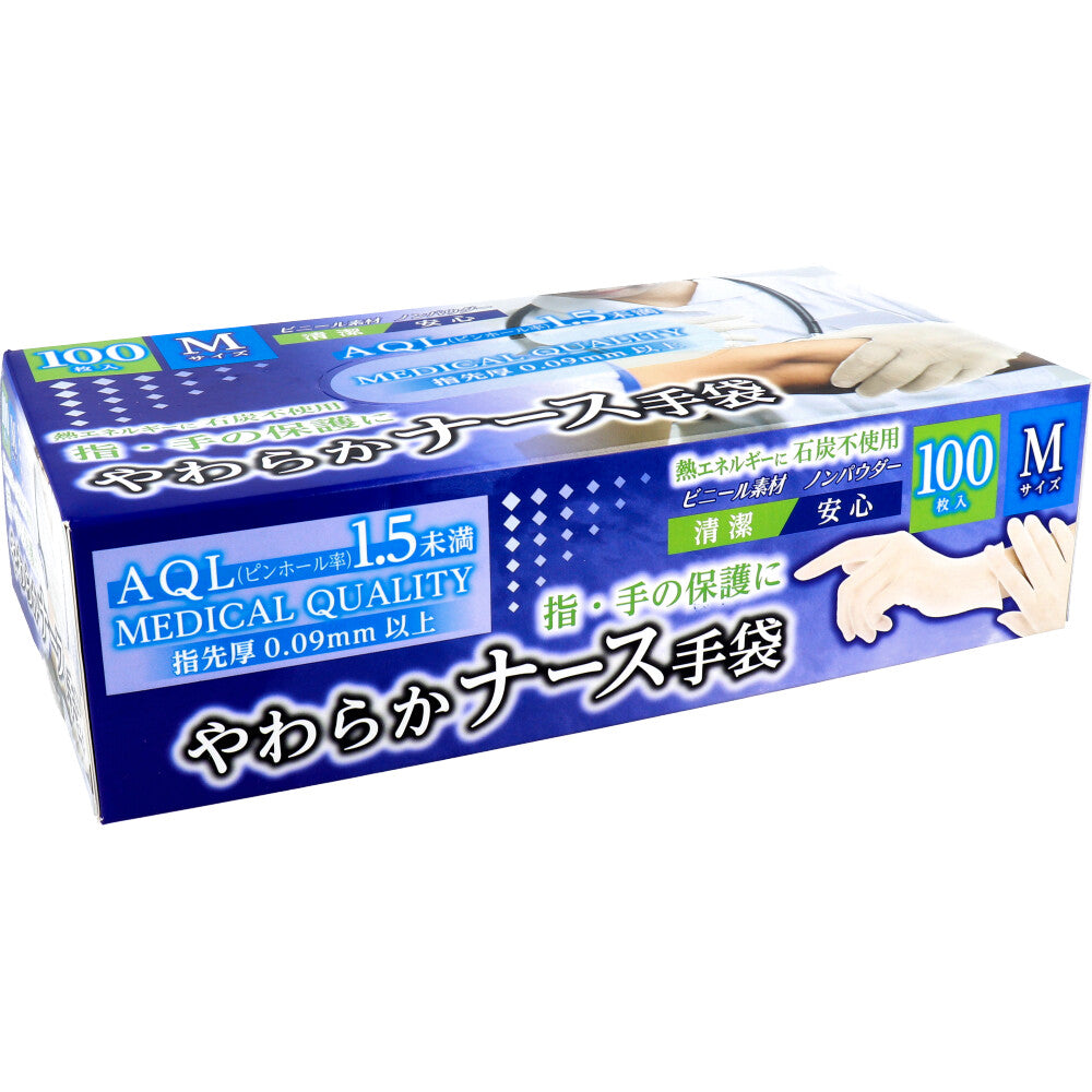 [メーカー欠品]【訳アリ】ナース手袋 ビニール素材 ノンパウダー Mサイズ 100枚入 1 個