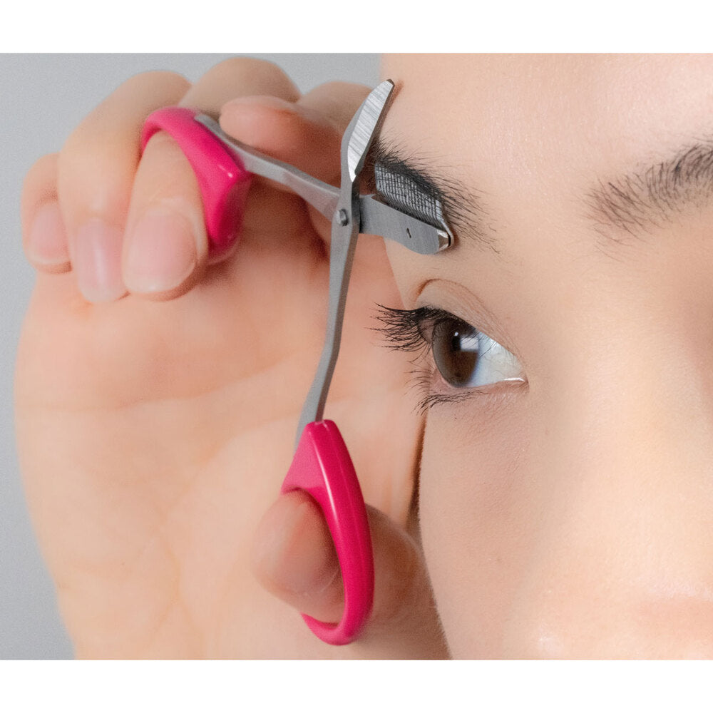 ステンレス製クシ付き眉はさみ ピンク MI-248 1 個