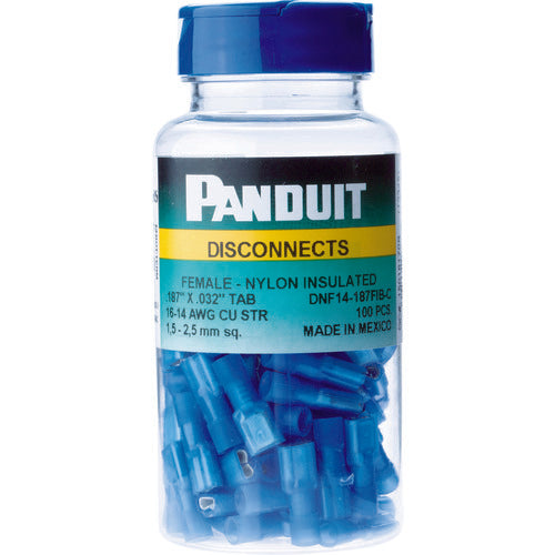 ＰＡＮＤＵＩＴ　圧着端子　差込型完全絶縁　メス型　ＡＷＧ１６〜１４　青　（１００個入）　DNF14-187FIB-C　1 袋