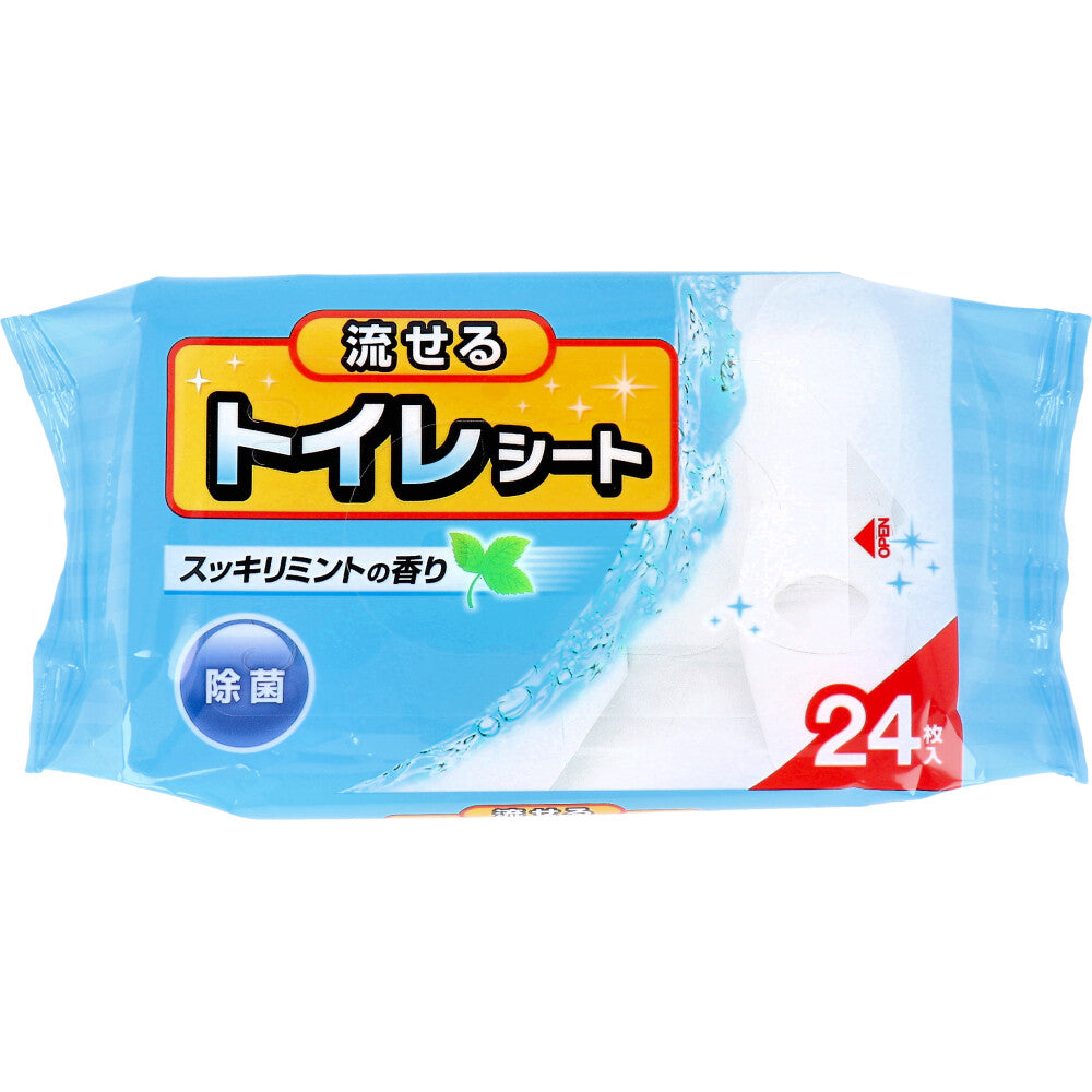 Flushable toilet sheet, refreshing mint scent, 24 sheets, 1 unit