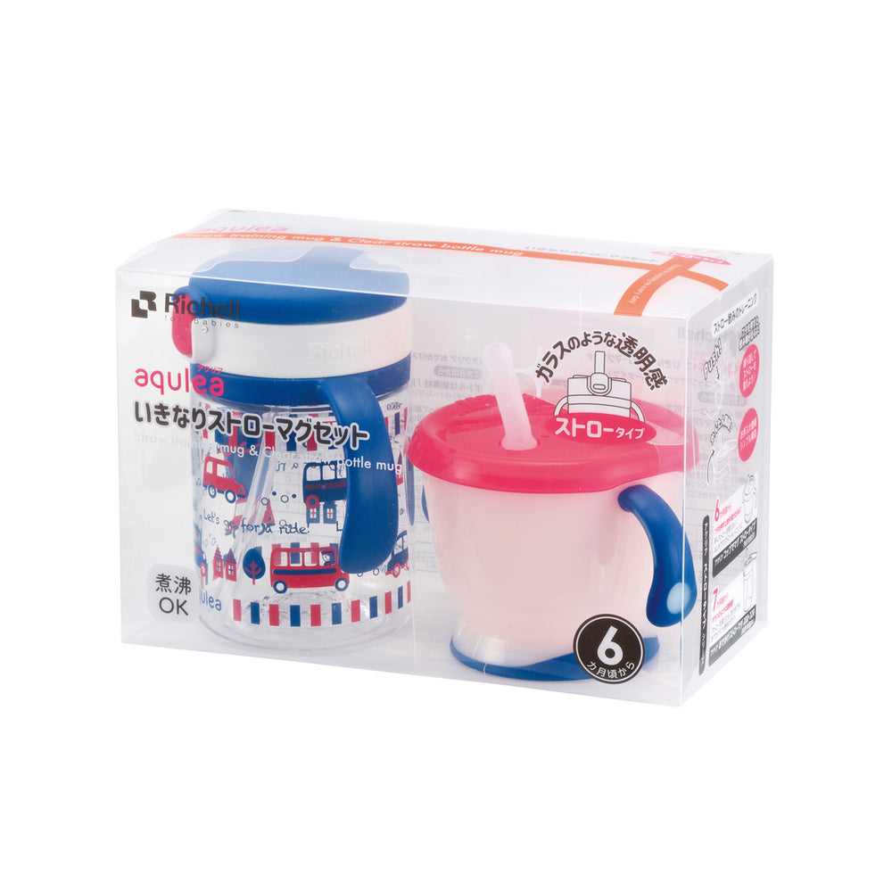 Richell Aclear Straw Mug Set R Navy Blue 1 piece