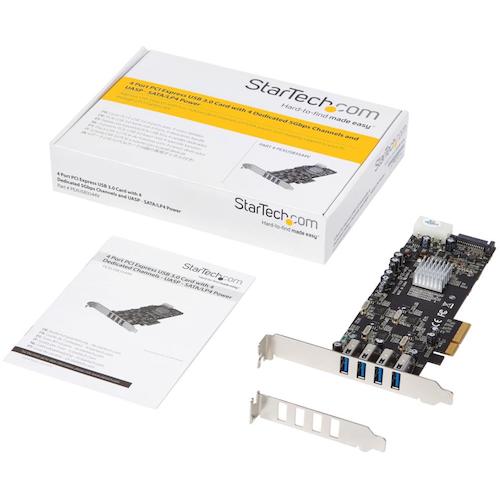 ＳｔａｒＴｅｃｈ　ＵＳＢ増設カード／ＰＣＩｅ　２．０　−　４ｘ　ＵＳＢ−Ａ／５Ｇｂｐｓ／ＳＡＴＡ・ＬＰ４電源　PEXUSB3S44V　1 箱