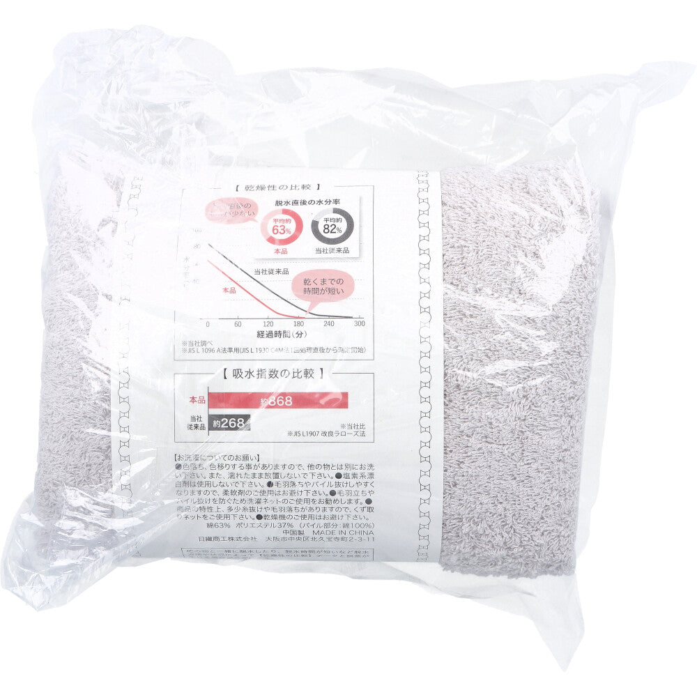 A towel that dries quickly just by washing and spin-drying. Bath towel, approx. 60 x 120 cm, gray, HB-15001, 1 piece, 1 unit