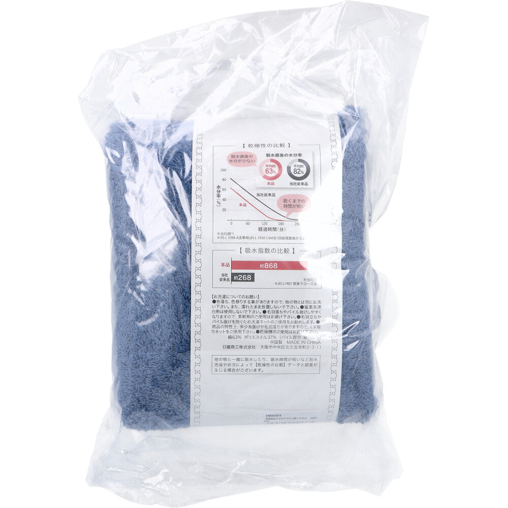 A towel that dries quickly just by washing and spin-drying Slim bath towel Approx. 34 x 120 cm Navy blue HB-8001 1 piece 1 unit