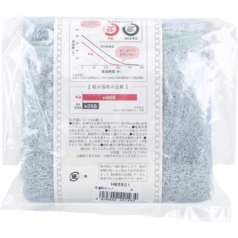 [11월 26일까지 특가] 세탁 탈수하는 것만으로 바로 마르는 수건 워시 타월 약 34×35 cm블루 HB-3501 1장입 1개