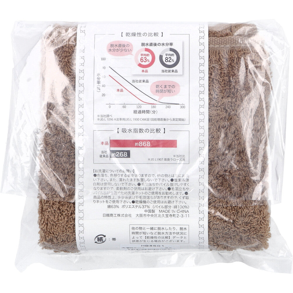 [11월 26일까지 특가] 세탁 탈수하는 것만으로 바로 마르는 수건 워시 타월 약 34×35 cm브라운 HB-3501 1장입 1개