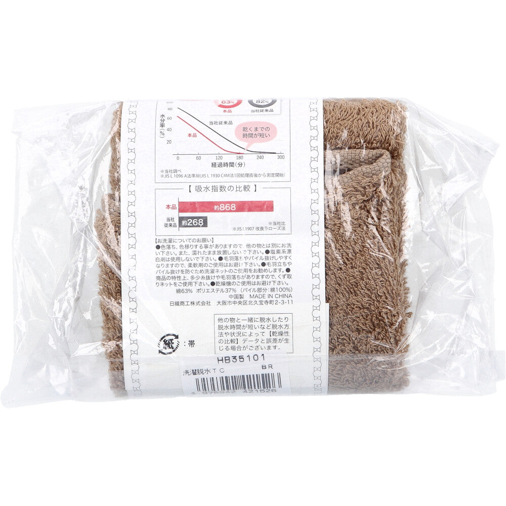 [11月26日まで特価]洗濯脱水するだけですぐ乾くタオル タオルチーフ 約25×25cm ブラウン HB-35101 1枚入 1 個