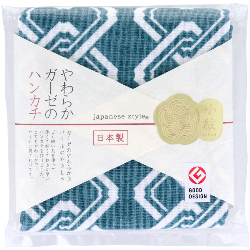 Japanese style Komon soft gauze handkerchief, Yoshiwara Tsunagi, approx. 30 x 30 cm, JS-4145, 1 piece, 1 item