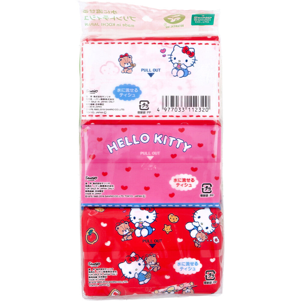 Hello Kitty flushable printed tissues, 16 sheets (8 packs) x 6 packs, 1 unit