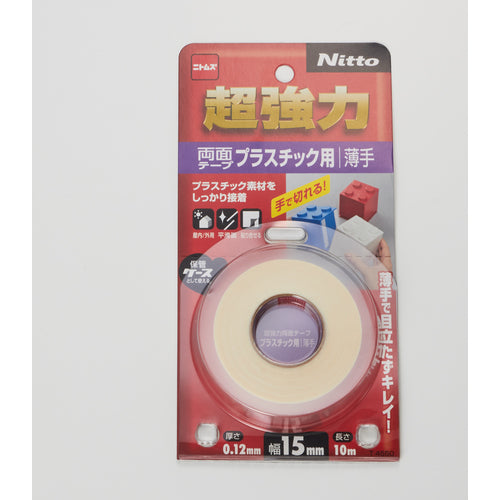 Nitto Super Strong Double-Sided Tape for Plastic, Thin 15 x 10, T4550, 1 Roll