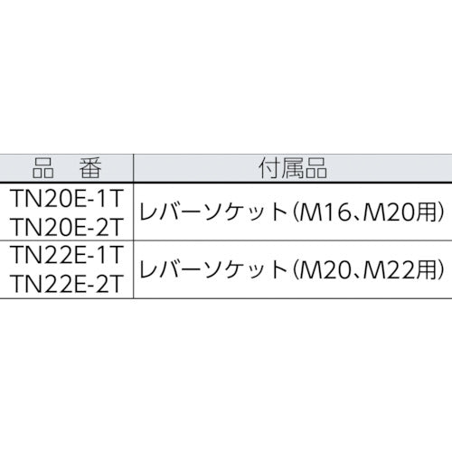 ＴＯＮＥ　シャーレンチ　Ｍ１６・Ｍ２０ナット回転角レンチ　締付トルク５４０Ｎ・ｍ　電源１００Ｖ　TN20E-1T　1 台