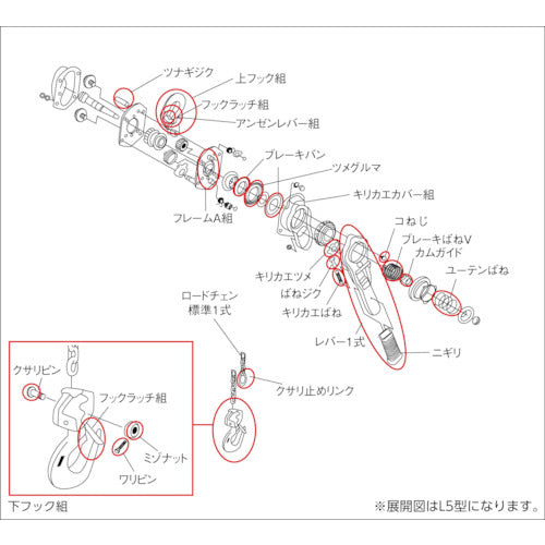 ＫＩＴＯ　キトーレバーブロックＬ５形　ＬＢ０３２用部品　キリカエバネ　L2BA015-92231　1 個