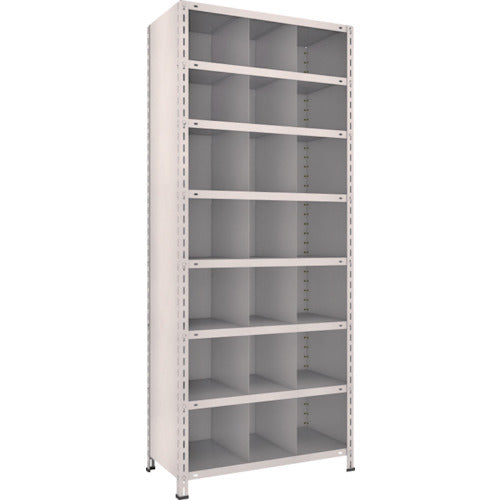 TRUSCO Steel Lightweight Bolt-on Shelf with Vertical Dividers W875 x D450 x H2100 3 Rows x 7 Tiers Neo Gray 73X-38 1 Unit