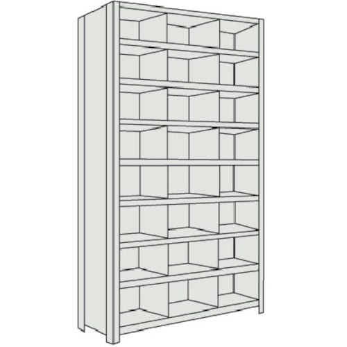 TRUSCO Steel Lightweight Bolt-on Shelf with Vertical Dividers W875 x D300 x H2100 3 Rows x 8 Tiers Neo Gray 73V-39 1 Unit