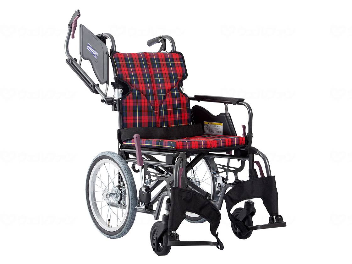 カワムラサイクルﾓﾀﾞﾝBstyle 介助用 16ｲﾝﾁ中・高床 赤ﾁｪｯｸ(A10) 座幅38-前座43cm