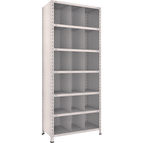 TRUSCO Steel Lightweight Bolt-type Shelf with Vertical Dividers W875 x D450 x H2100 3 Rows x 6 Tiers Neo Gray 73X-37 1 Unit