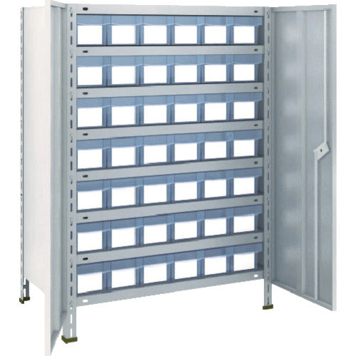 TRUSCO Steel Rack Lightweight Shelf with Door 875 x 450 x 1200 Plastic Transparent Small Drawer x 42 Neo Gray 43X-T808C7 1 Unit