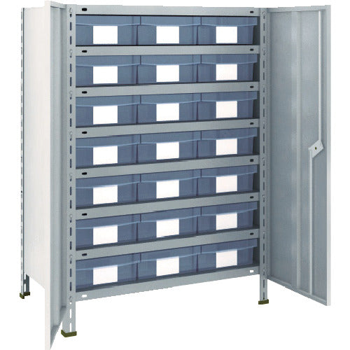 TRUSCO Steel Rack Lightweight Shelf with Door 875 x 450 x 1200 Plastic Transparent Large Drawer x 21 Neo Gray 43X-T808D7 1 Unit