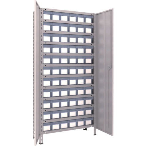 TRUSCO Steel Rack Lightweight Shelf with Door 875 x 300 x 1800 Plastic Transparent Small Drawer x 66 Neo Gray 63V-T812C11 1 Unit