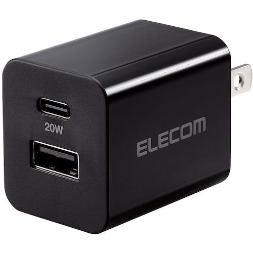 エレコム　ＡＣ充電器　ＵＳＢ　ＰＤ準拠　２０Ｗ　ＵＳＢ−Ｃ１ポート　ＵＳＢ−Ａ１ポート　ブラック　MPA-ACCP36BK　1 個