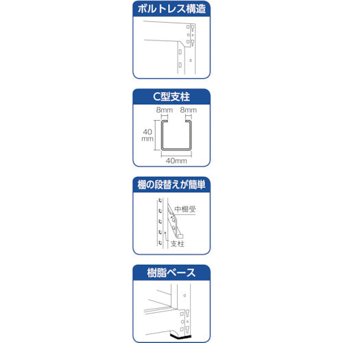 ＴＲＵＳＣＯ　スチールラック　Ｍ２型軽中量棚　８６０×４５０×Ｈ１２００　４段　単体　ネオグレー　M2-4344　1 Ｓ