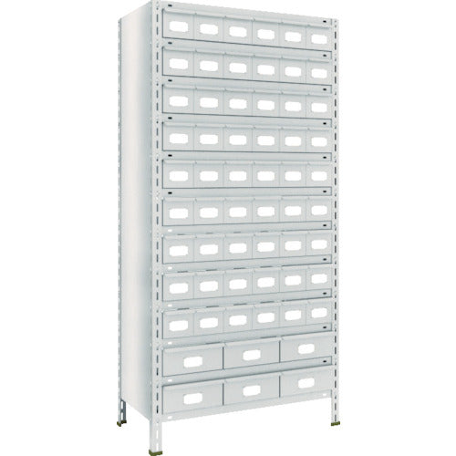 TRUSCO Steel Rack Light Duty Shelf with Drawers 875 x 450 x 1800 Steel Drawers 54 Small and 6 Large Neo Gray 63X-812A9B2 1 Unit