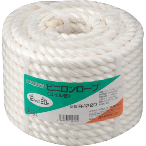 TRUSCO Vinylon Rope, 3-strand, Wire diameter 12mm x Length 20m, R-1220, 1 roll