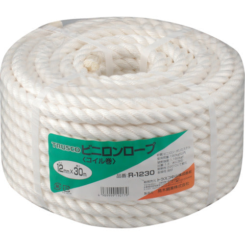 TRUSCO Vinylon Rope, 3-strand, Wire diameter 12mm x Length 30m, R-1230, 1 roll