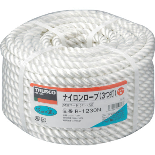 ＴＲＵＳＣＯ　ナイロンロープ　３つ打　線径１２ｍｍＸ長さ３０ｍ　R-1230N　1 巻