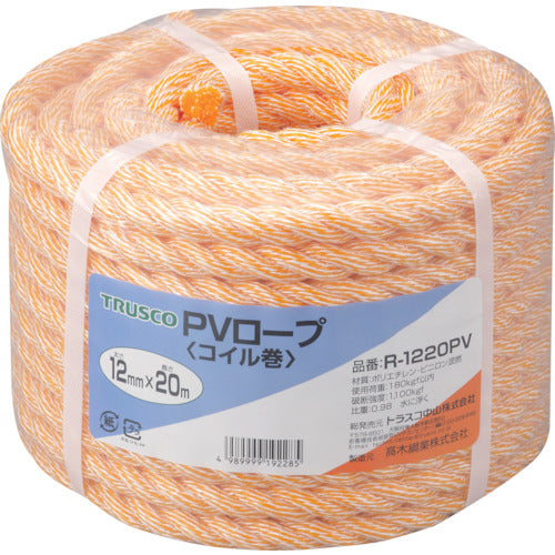 TRUSCO PV rope, 3 strands, wire diameter 12mm x length 20m, R-1220PV, 1 roll