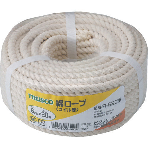 ＴＲＵＳＣＯ　綿ロープ　３つ打　線径６ｍｍＸ長さ２０ｍ　R-620M　1 巻