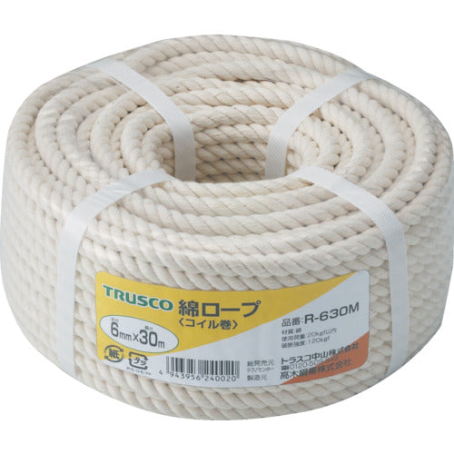 ＴＲＵＳＣＯ　綿ロープ　３つ打　線径６ｍｍＸ長さ３０ｍ　R-630M　1 巻