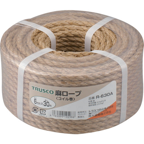 ＴＲＵＳＣＯ　麻ロープ　３つ打　線径６ｍｍＸ長さ３０ｍ　R-630A　1 巻