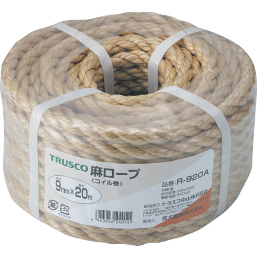 ＴＲＵＳＣＯ　麻ロープ　３つ打　線径９ｍｍＸ長さ２０ｍ　R-920A　1 巻