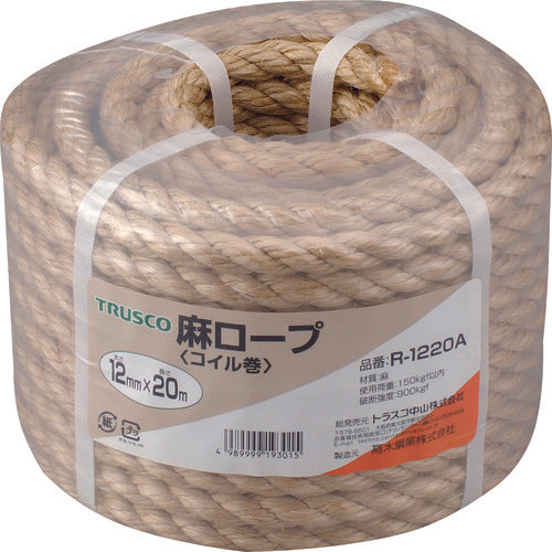 ＴＲＵＳＣＯ　麻ロープ　３つ打　線径１２ｍｍＸ長さ２０ｍ　R-1220A　1 巻