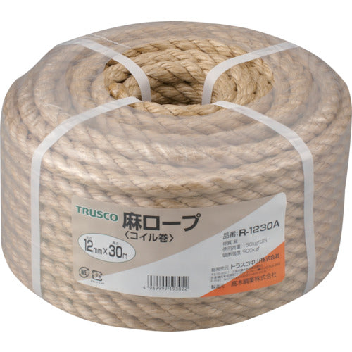 ＴＲＵＳＣＯ　麻ロープ　３つ打　線径１２ｍｍＸ長さ３０ｍ　R-1230A　1 巻