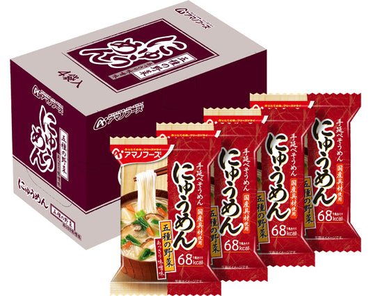 Amano Foods Freeze-Dried Nyumen with Five Vegetables (Light Miso Flavor) / 4 Bags 1 Small Box
