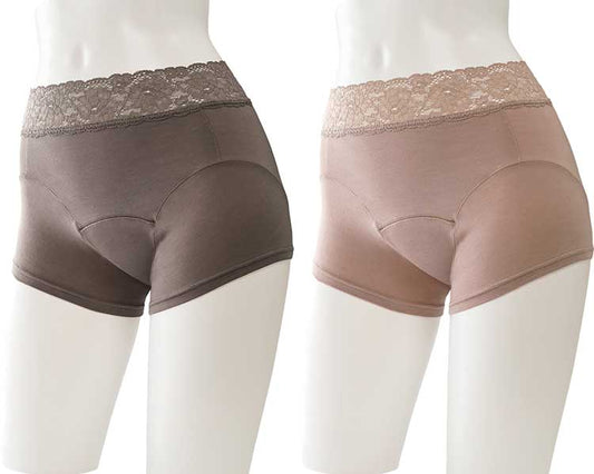 Lulu Oase Moisture Absorbent Deodorizing Shorts Fit 2-Color Set for Women / TJI-634 M Pink Set (1 each of Pink Beige and Mocha) 1 Set