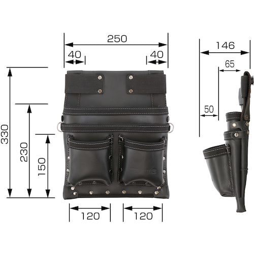 タジマ　着脱式腰袋　Ｋ　釘袋　３段大　ツインフック　SFKBK-KG3L2H　1 個